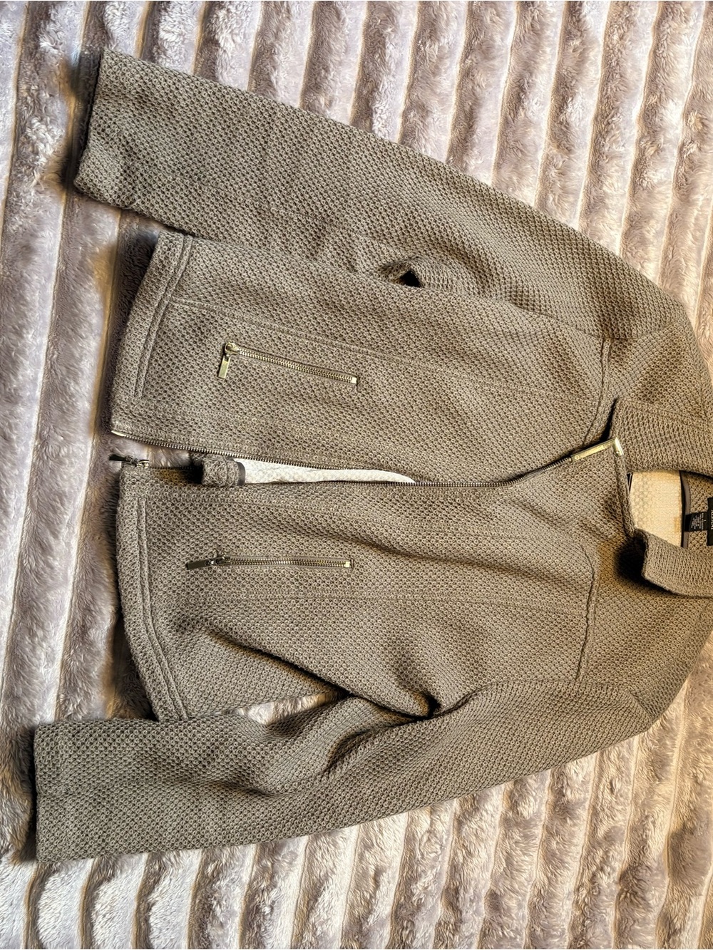 Alfani Olive Textured Knit Zip Jacket
